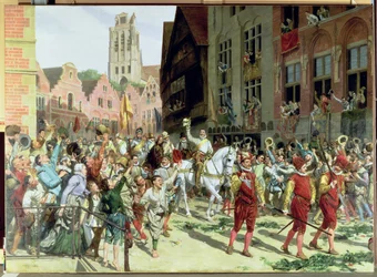 La Llegada Triunfal a Róterdam del Príncipe Mauricio de Orange-Nassau después de la Batalla de Nieuwpoort en 1600, 1884